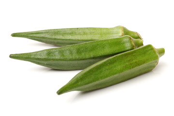Fresh young okra isolated on white background