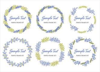 シンプルなボタニカル円フレーム　青色　黄色　1