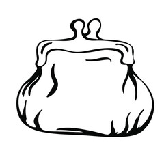 Purse. Wallet, pouch and money symbol. Business and finance concepts. Hand drawn vector illustration in doodle style.