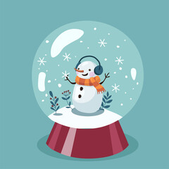 Cute snowman in a snow globe. vector stock illustration.