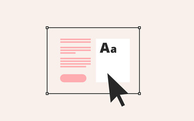 Cursor, text transformation, zoom tool. Element design layout. Vector illustration in flat style.