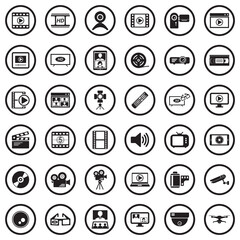 Fototapeta premium Video Icons. Black Flat Design In Circle. Vector Illustration.