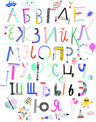 Cute and Fun hand drawn Russian Alphabet