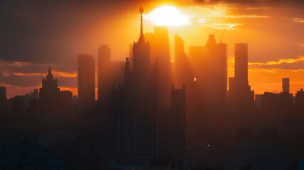 Fototapeta na wymiar Sunset in Moscow city 2K