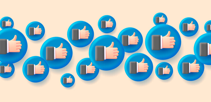Background with corcle bubbles with hand with thumb up like sign on blue circle