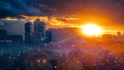 Fototapeta premium Winter sunset over the city 5K