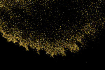 Gold Glitter Texture Isolated On Black. Goldish Color Sequins. Celebratory Background. Golden Explosion Of Confetti. Vector Illustration, Eps 10.
