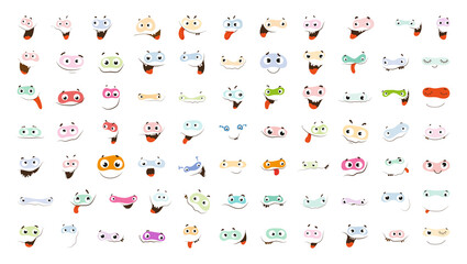 Fototapeta premium Collection of cute emoticons with different emotions. Smiles for use in apps, smartphones, and creating stickers.