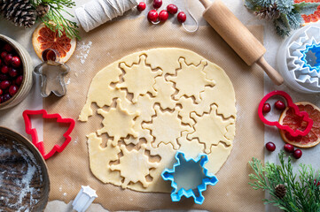 Cooking Christmas cookies. Snowflake cookie cutter. Step by step recipe.