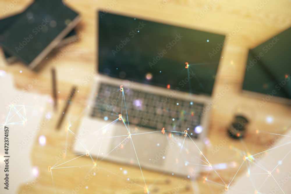 Poster creative concept of wireless technology on modern laptop background. big data and database concept. 