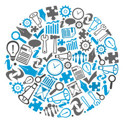 Business Symbols Circular Blue Grey Background
