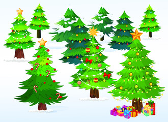 Decorated Christmas Tree collection Flat vector
