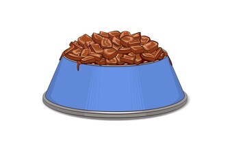 A cup of wet pet food. Multi-colored image.