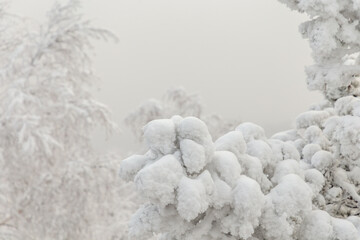 Winter landscape. Taganay national Park, Zlatoust city, Chelyabinsk region, South Ural, Russia