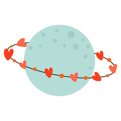 A planet with a hearts around it that looks like the planet Saturn. Happy Valentine's Day.