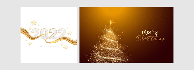 2022 New Year And Merry Christmas Poster Or Template Design In Brown And White Color Options.