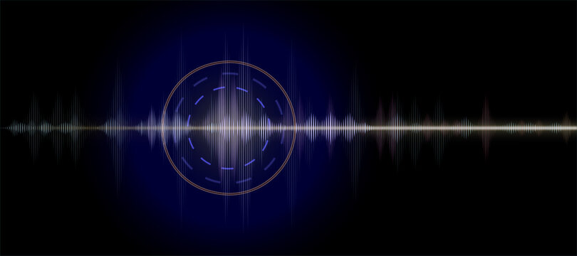 Digital Sound Waves in blue,purple,pink,orange,Technology or earthquake wave on black background,Vector futuristic abstract of dynamic music visualization, Design for music industry in multicolour