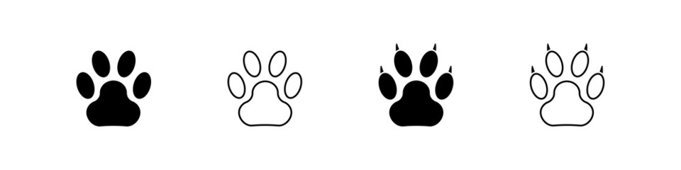 Paw animal footprint vector set. Dog foot print icon. Cat footprint sign black silhouette.