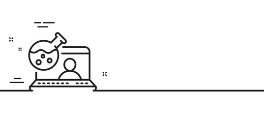 Online chemistry lab line icon. Laboratory flask sign. Analysis symbol. Minimal line illustration background. Online chemistry line icon pattern banner. White web template concept. Vector