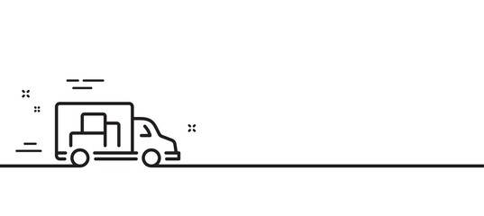 Truck transport line icon. Transportation vehicle sign. Delivery symbol. Minimal line illustration background. Truck transport line icon pattern banner. White web template concept. Vector