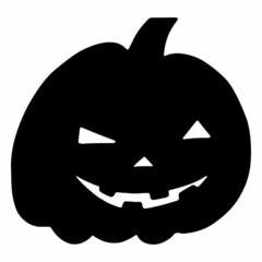 Black silhouette of a Halloween pumpkin. Hand drawn vector illustration. Isolated element on a white background