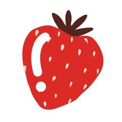 Ripe strawberry. Happy Valentines Day. All lovers Day decoration element. Nature harvest. Delicious food, sweets. Colored Flat style in vector illustration. Isolated element on white background.