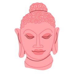 Statue of Buddha. National Indian sculpture art. Traditional elements, buddhism symbols. Stone buddha in meditation. Flat hand drawn vector illustration. Isolated.