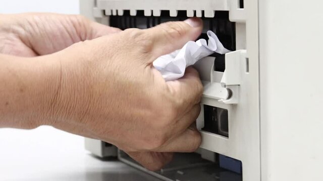 Paper Stuck, Paper Jam In Printer At Office concept office equipment problem