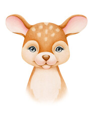 Baby Deer. Hand drawn cute fawn. Watercolor illustration