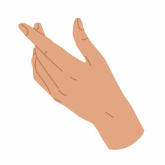 Elegant woman Hand gesture. Flat style in vector illustration. Isolated on white background element. Body language, non-verbal, fingers, palms, holding, catching. Use for promotional offers.