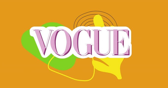 Animation of vogue, style, ootd texts over abstract shapes on orange background
