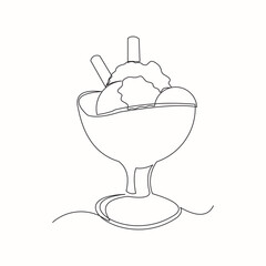 Continuous line drawing of delicious and cool fresh ice cream cup. Single one line art of sweet ice cream dessert. Vector illustration