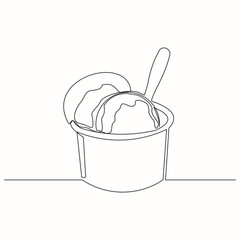 Continuous line drawing of delicious and cool fresh ice cream cup. Single one line art of sweet ice cream dessert. Vector illustration