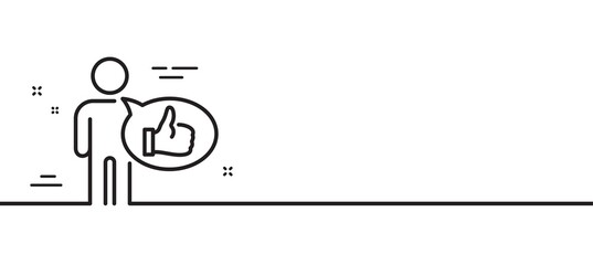 Fototapeta premium Like line icon. Thumbs up sign. Positive feedback, social media symbol. Minimal line illustration background. Like line icon pattern banner. White web template concept. Vector