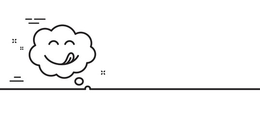 Yummy smile line icon. Emoticon with tongue sign. Comic speech bubble symbol. Minimal line illustration background. Yummy smile line icon pattern banner. White web template concept. Vector