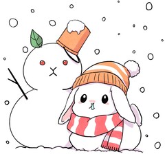 ウサギと雪だるま