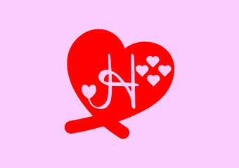 H letter logo with love icon, valentines day design template