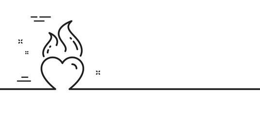 Heart flame line icon. Love fire emotion sign. Valentine day symbol. Minimal line illustration background. Heart flame line icon pattern banner. White web template concept. Vector