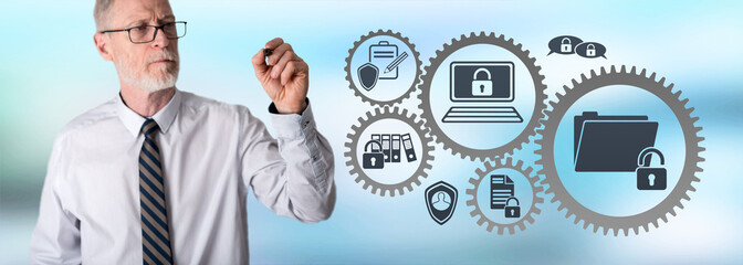 Businessman drawing confidential data concept