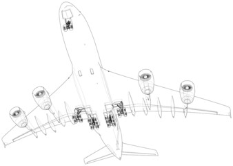 Passenger Airoplane. Vector rendering of 3d