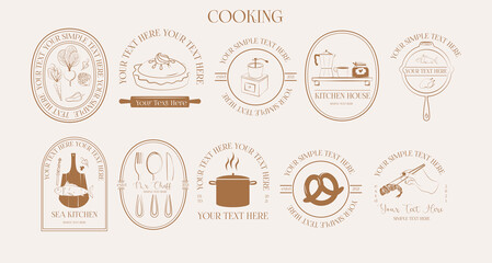 Collection of  logotype template for cooking and baking. Minimalist linear symbol. Perfect for branding, label, sticker, logotype design. Editable Vector Illustration.