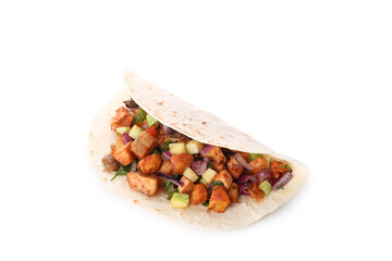 Tasty taco isolated on white background, close up
