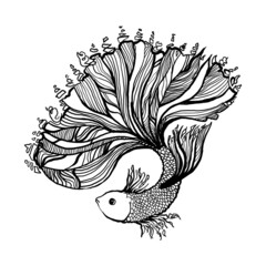 Lovely fish with nice tail in linear style