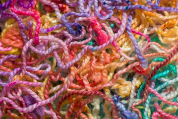 Colorful collection of scrap wool for knitting and weaving