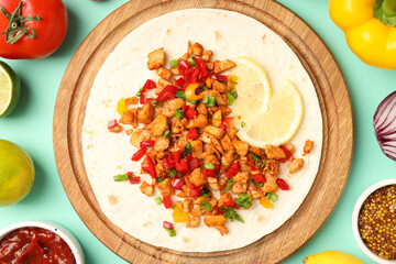 Concept of tasty food with taco close up