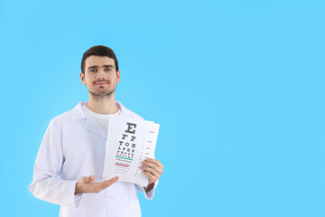 Eye doctor on blue background, healthcare concept