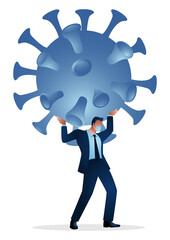 Businessman holding a giant coronavirus