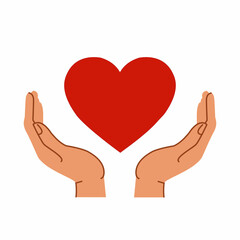  World Health Day. Hands supporting heart icon. Charity logo.