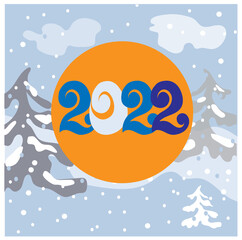 Naklejka premium New Years 2022 inscription against the background of a winter landscape