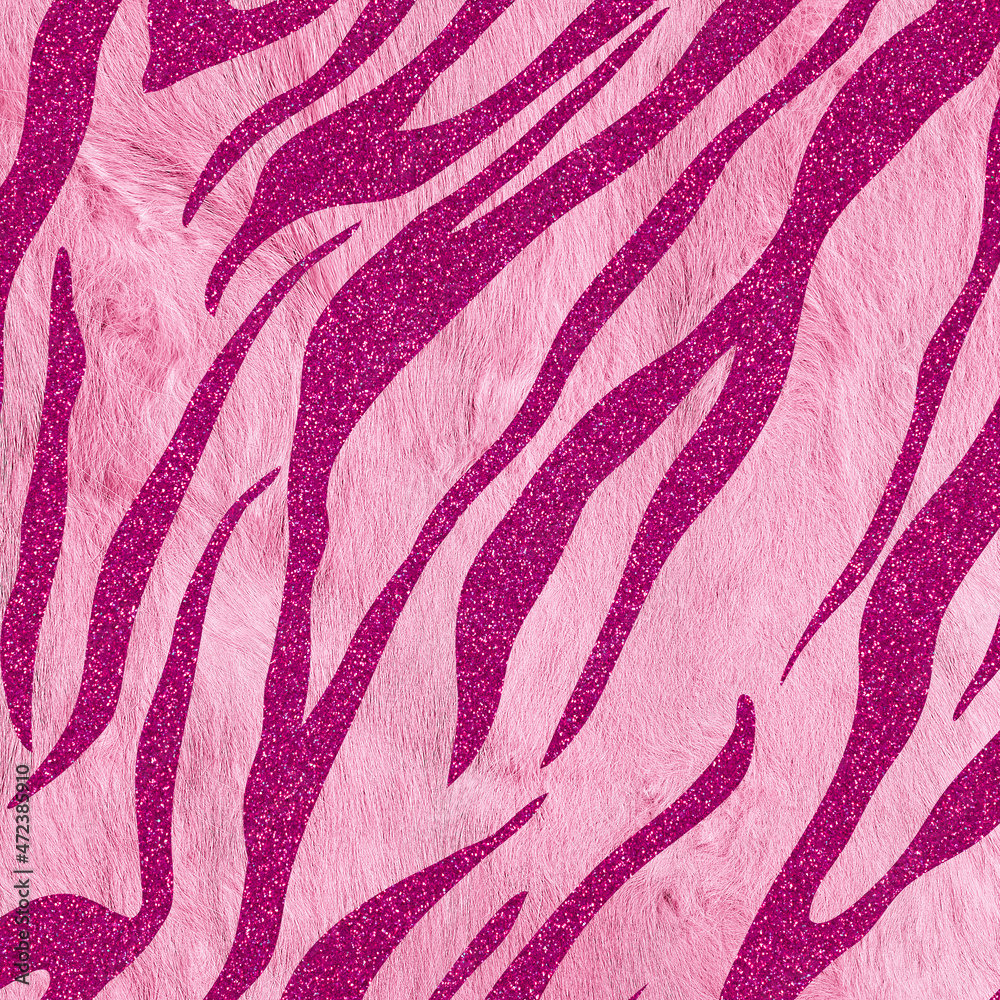 Wall mural pink paper with tiger skin. animal textured background